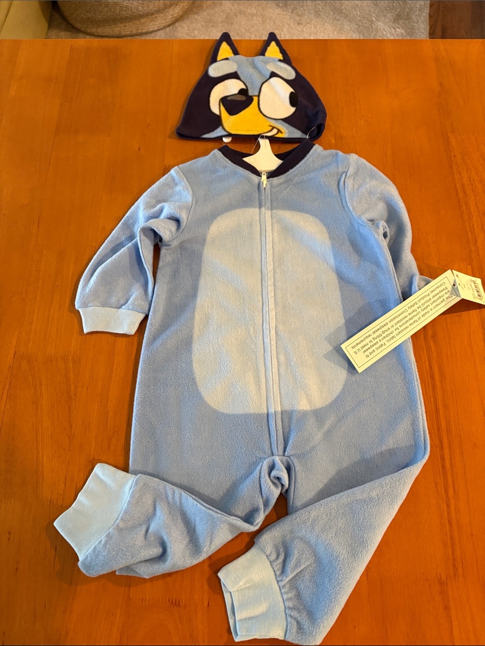 Bluey Light Blue Fleece  One-Piece with bluey hat